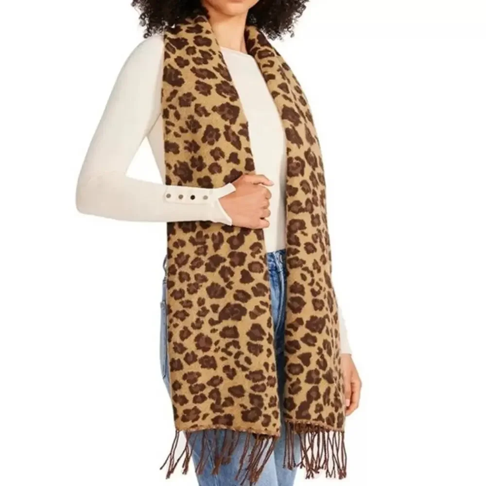 Steve Madden Tricolor Leopard-Print Scarf with Fringe NWT